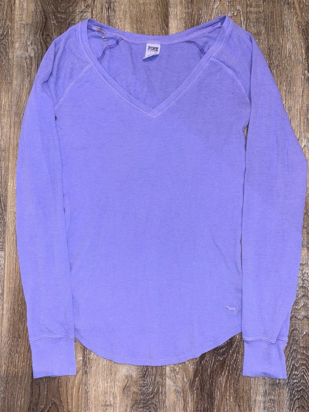 PINK Victoria's Secret Lavender V-Neck Waffle Long Sleeve Top